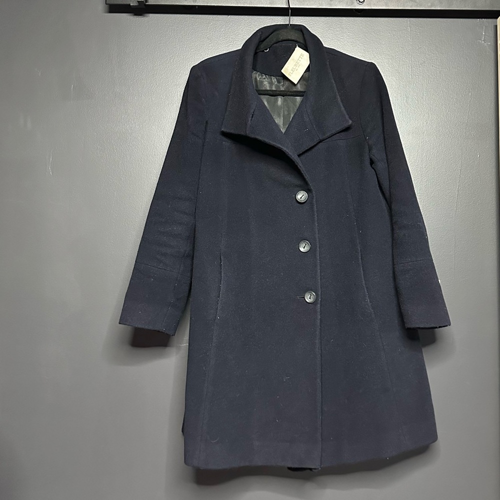 Fleurette Single Breasted Wool Cashmere Pea Coat Navy 10